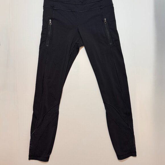 Lululemon Invigorate Black Tight Leggings Mesh Inserts Zip Pockets Size 4 - Picture 2 of 4